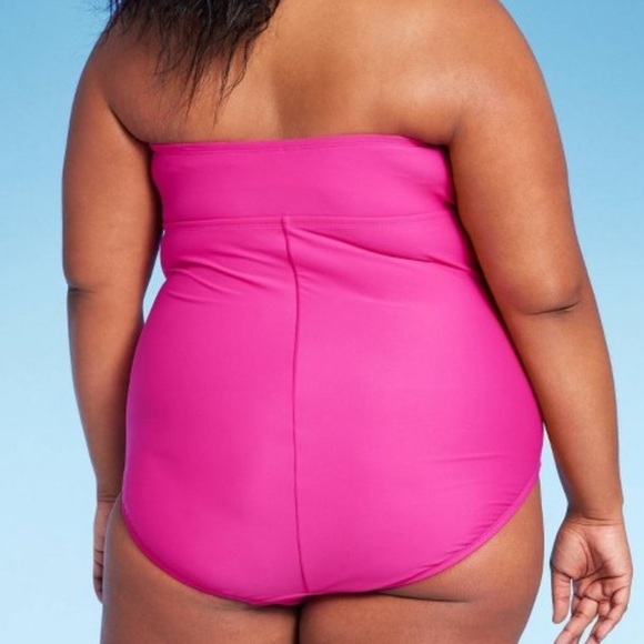 Kona Sol Pink Tummy Control Twist Front Full Coverage Strapless Bathingsuit - Picture 2 of 9